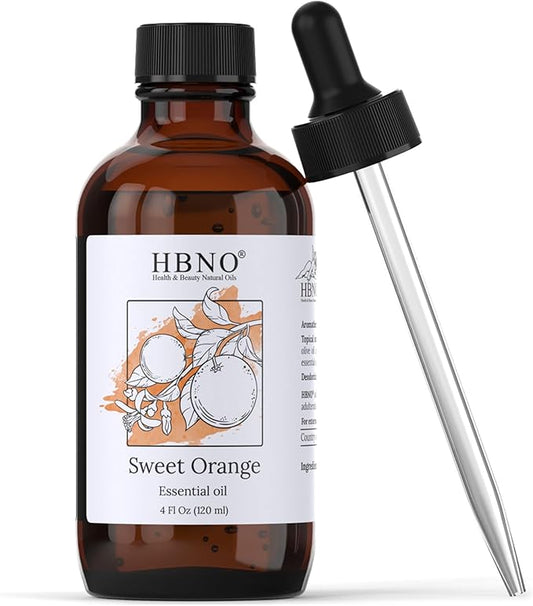 HBNO California Bottled Orange Essential Oil 4 fl oz (120ml) Value Size - Natural Orange Oil, Cold Pressed - Perfect for Cleaning, Aromatherapy, DIY, Soap & Diffuser -