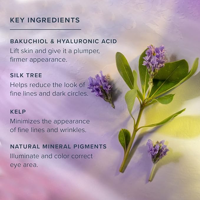 HERITAGE STORE Aura Glow Eye Cream, Under Eye Brightener & Hydrator, Minimizes look of Puffiness, Dark Circles, Fine Lines & Wrinkles w/Bakuchiol, Hyaluronic Acid, Kelp & Clear Quartz, Vegan, 0.5oz