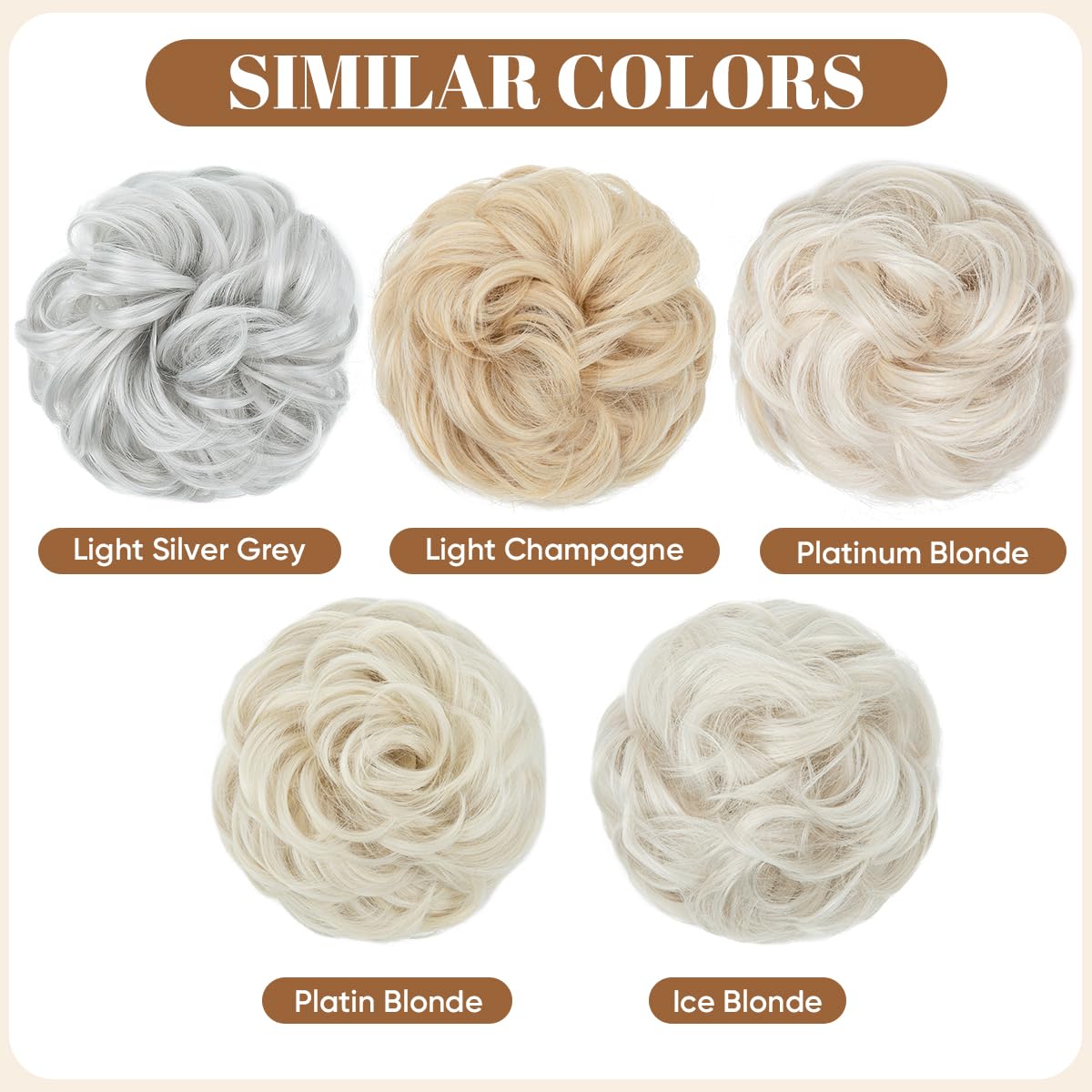 CJL HAIR Large Messy Bun Hair Piece Wavy Curly Scrunchies Synthetic Chignon Ponytail Hair Extensions Thick Updo Hairpieces for Women Ice Blonde