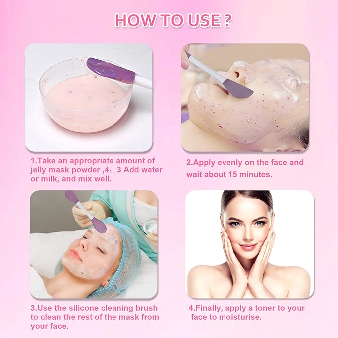 Jelly Mask Powder for Facials Care,Rose Jelly Face Mask,Lavender Jelly Face Mask,Hydrating, Brightening & Nourishing,DIY SPA Rubber Mask,with double-ended silicone brush,23 Fl Oz
