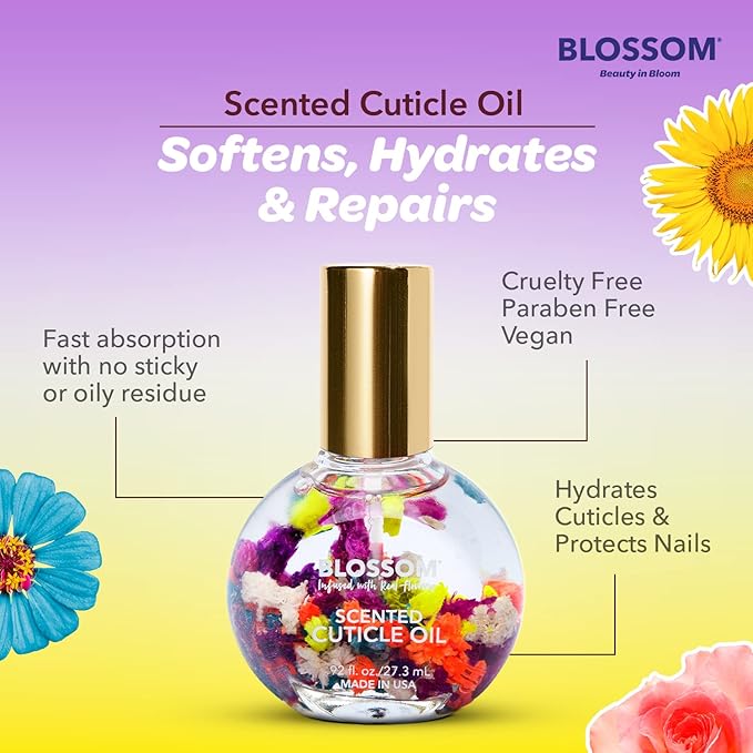 Blossom Hydrating, Moisturizing, Strengthening, Scented Cuticle Oil, Infused wtih Real Flowers, Made in USA, 1.84 fl oz, 2 Pack Bundle, Strawberry + Kiwi