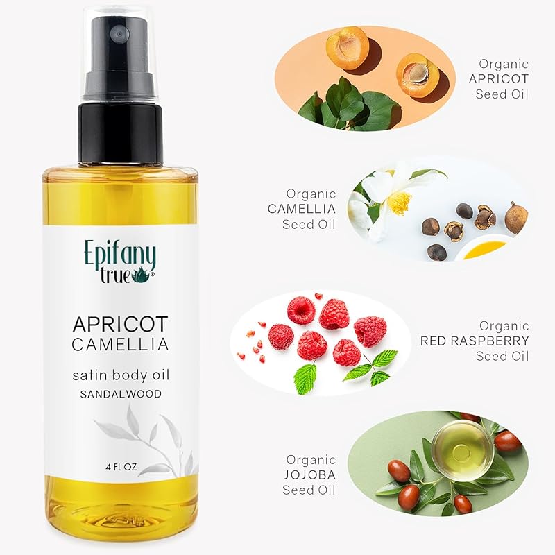 Apricot & Camellia Body Oil 4oz Wellness Self-Care Gift Set, 4 Pieces, Natural, Scented Coconut Soy Candle 4oz, Calendula Lip Balm 0.15 oz, Just Breathe Essential Oil Roll-On 0.33oz