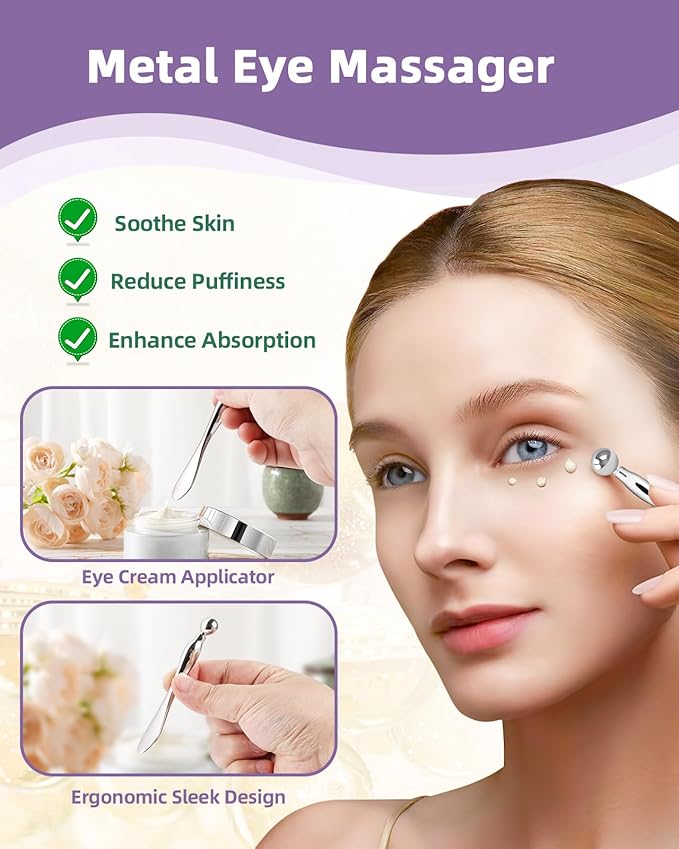 2 Pairs Reusable Under Eye Wrinkle Patches Silicone Mask, Plump Fine Lines & Wrinkles, with Metal Eye Cream Applicator, Tin Case, Purple