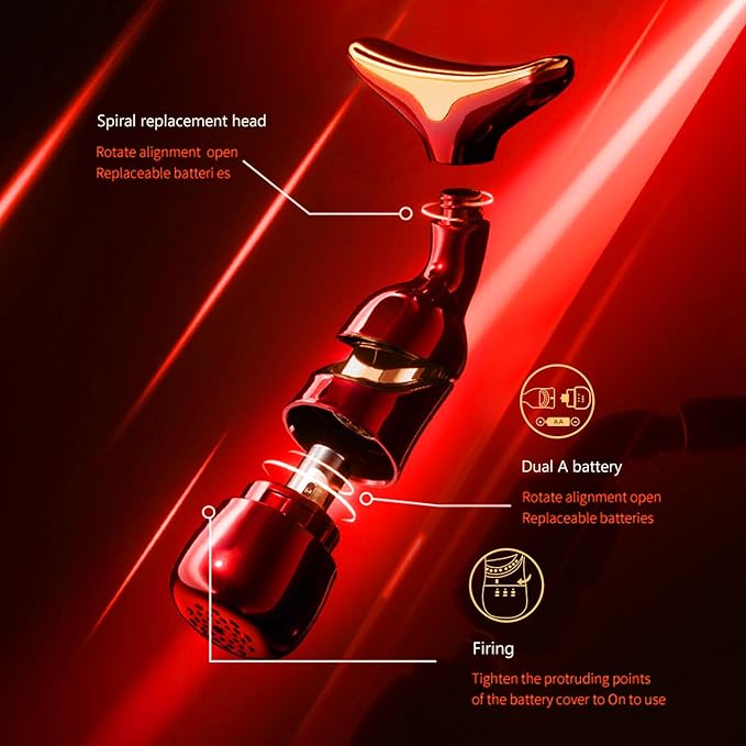 MMRH Firming Wrinkle Beauty Devicer for Facial/Neck/Eye, Multifunctional Vibration Massage Instrument, 3-in-1 Facial Skincare Instrument for Skin Care for Improve,Smooth and Tightening Skin (red)