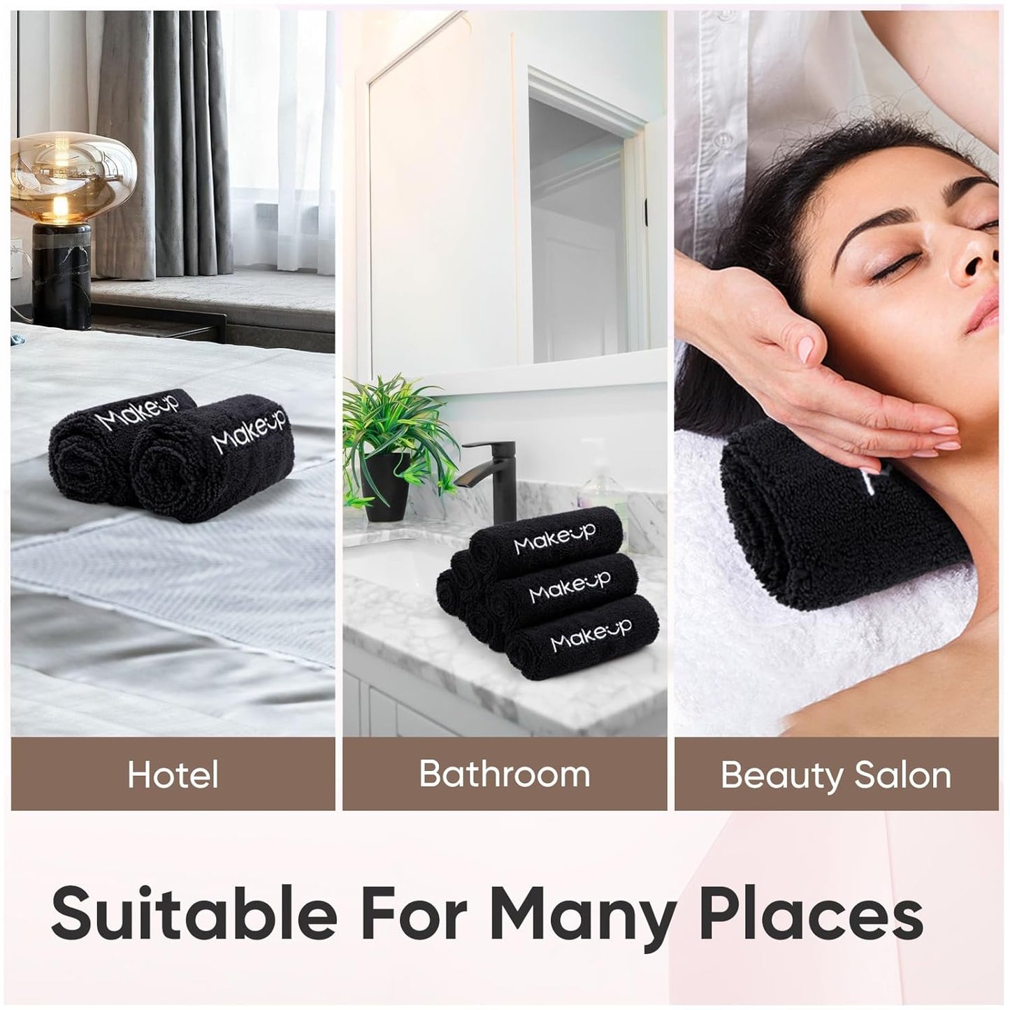 HOMEXCEL Makeup Remover Cloth 6 Pack,Premium Washable Soft 13x13 Inch Facial Cleansing Makeup Towels,Quick Dry Microfiber Face Towels Washcloths for All Skin Types,Black