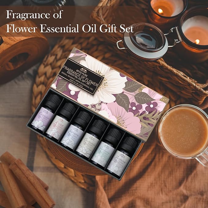 6 Pack Aromatherapy Essential Oils Set Diffuser for Home Care Lavender Jasmine Rose Chamomile Sakura Gardenia Fragrance of Spring Flower Essential Oil Gift Set for Candle Making 10ML