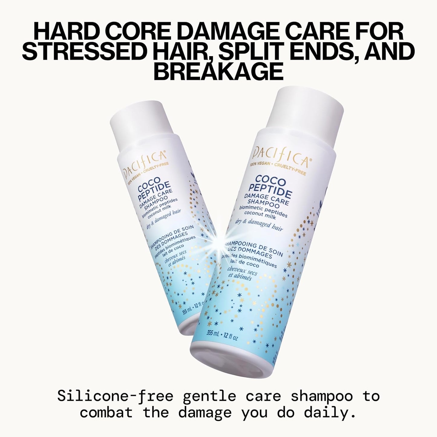 Pacifica Coco Peptide Damage Care Shampoo – Repairing Sulfate-Free Shampoo for Damaged Hair, Split Ends & Breakage, w/Collagen & Peptides Silicone-Free Clean Vegan & Cruelty-Free Dermatologist Tested