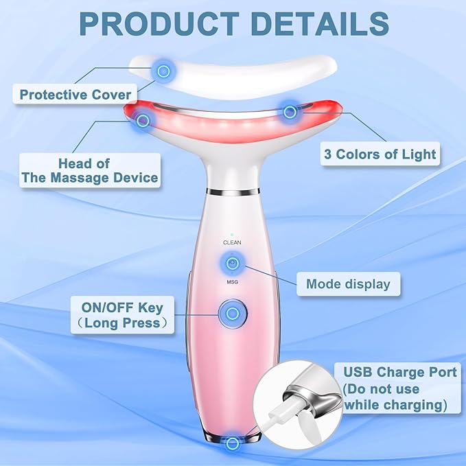 Face and Neck Massager,3 Color Facial Tool with Vibration, Rechargeable Facial Massager for Skin Care (Pink)