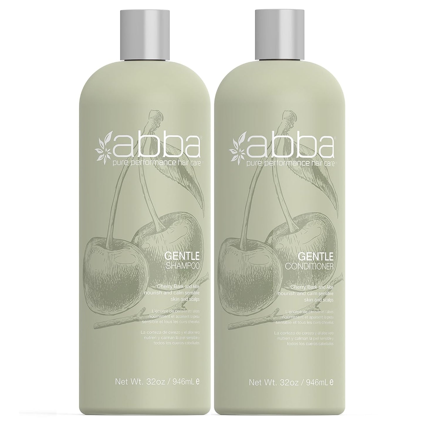ABBA - Pure Gentle Shampoo & Conditioner Soothing & Nourishing Value Duo Set – Cherry Bark & Aloe, 32 fl oz Each