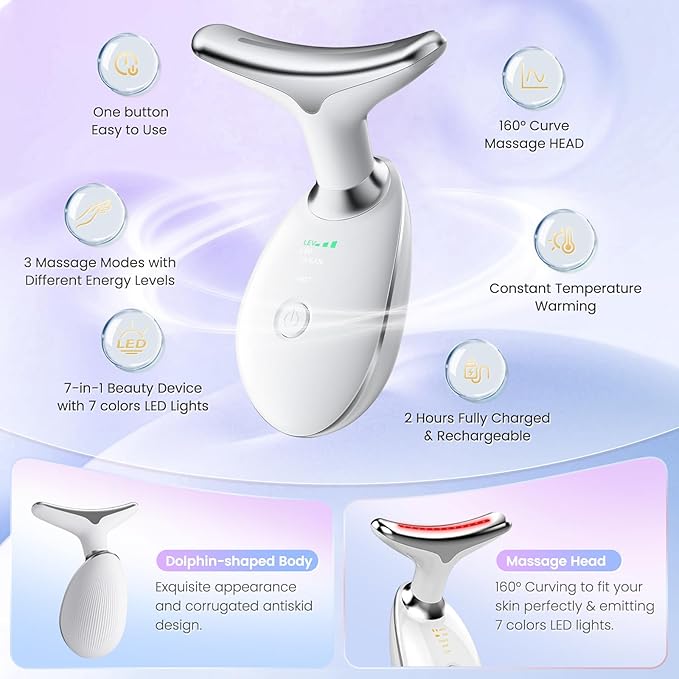SEELE 2025 Upgrade Neck and Face Massager, 7-Color Light and Thermal Care, Enhances Skin Radiance and Relaxation, Ideal for Home and Travel Use