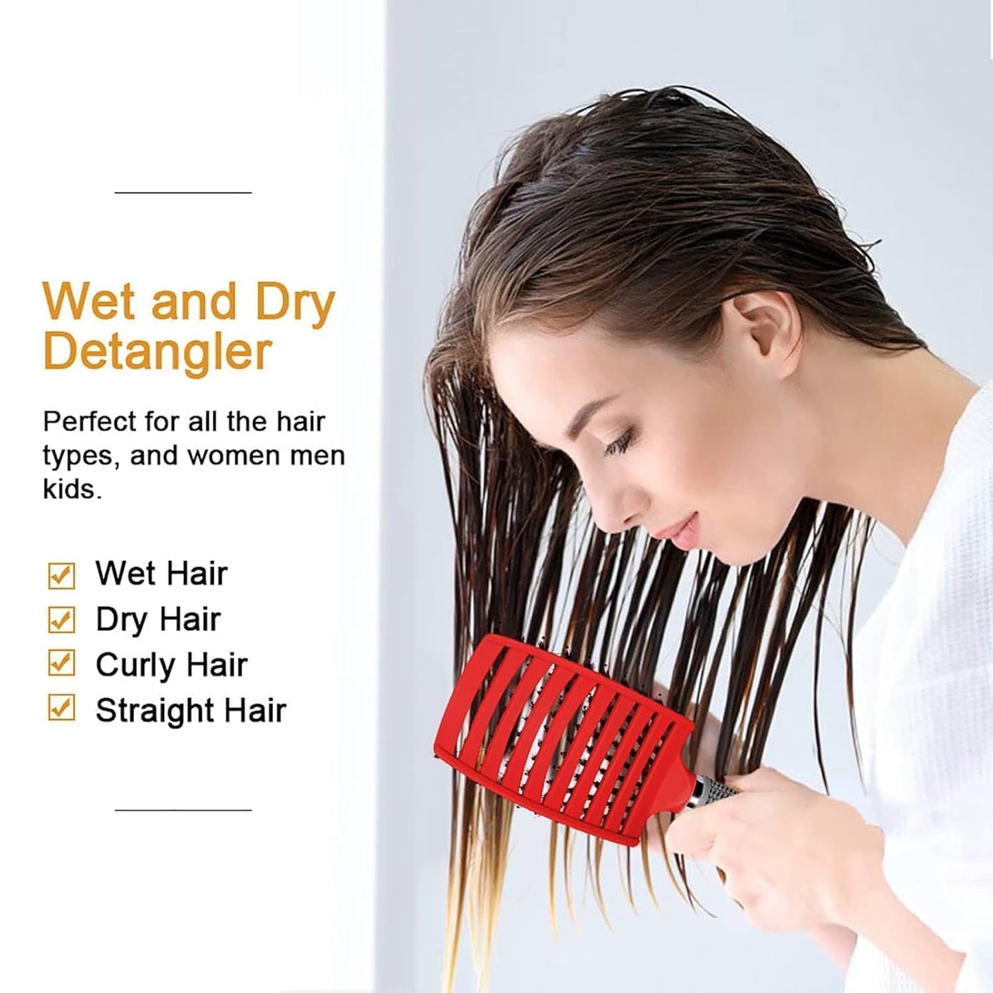 Voremy Magical Brush Detangler, Ultra Detangling Brush, For Wet Or Dry Detangling HairBrush For Men, Women And Kids, Fast Drying Styling Massage curved Hairbrush (Black+Red hairless)