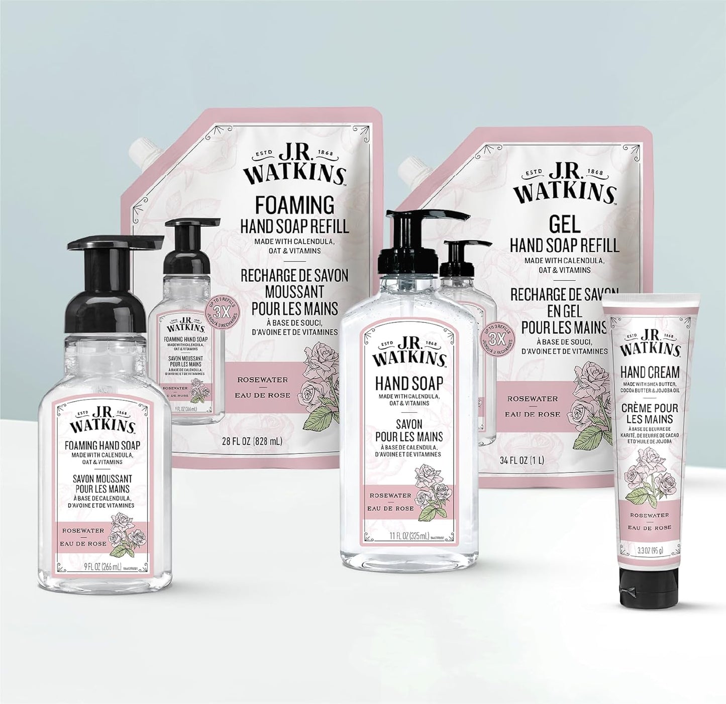 J.R. Watkins Gel Hand Soap Refill, Moisturizing Hand Wash, Formulated with Plant-Based Cleansers, Alcohol-Free, Cruelty-Free, Rosewater, 34 Fl Oz, 2 Pack