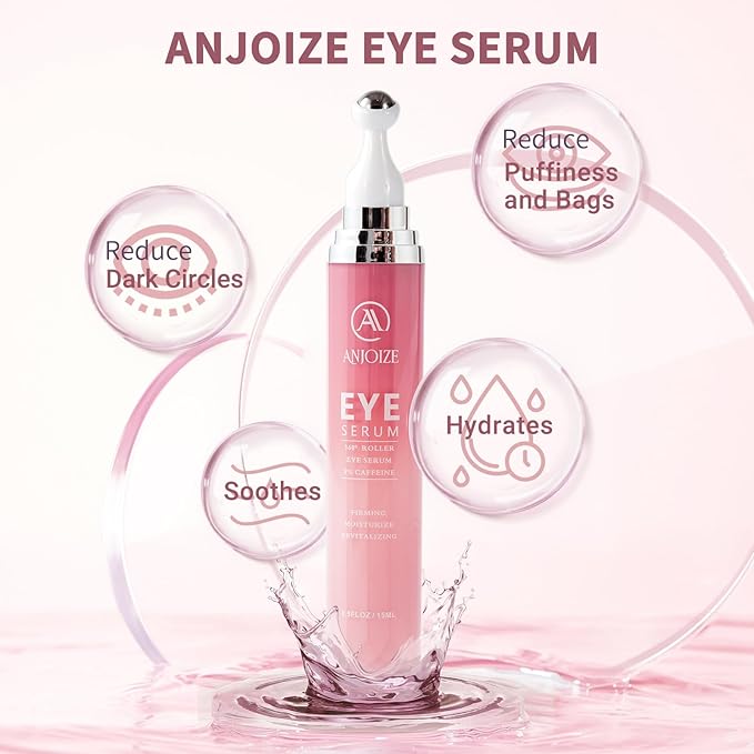 Caffeine Eye Cream for Dark Circles and Puffiness,Under Eye Cream for Fine Lines Wrinkles and Bags,Eye Care Eye Roller Serum with 360° Massage Ball