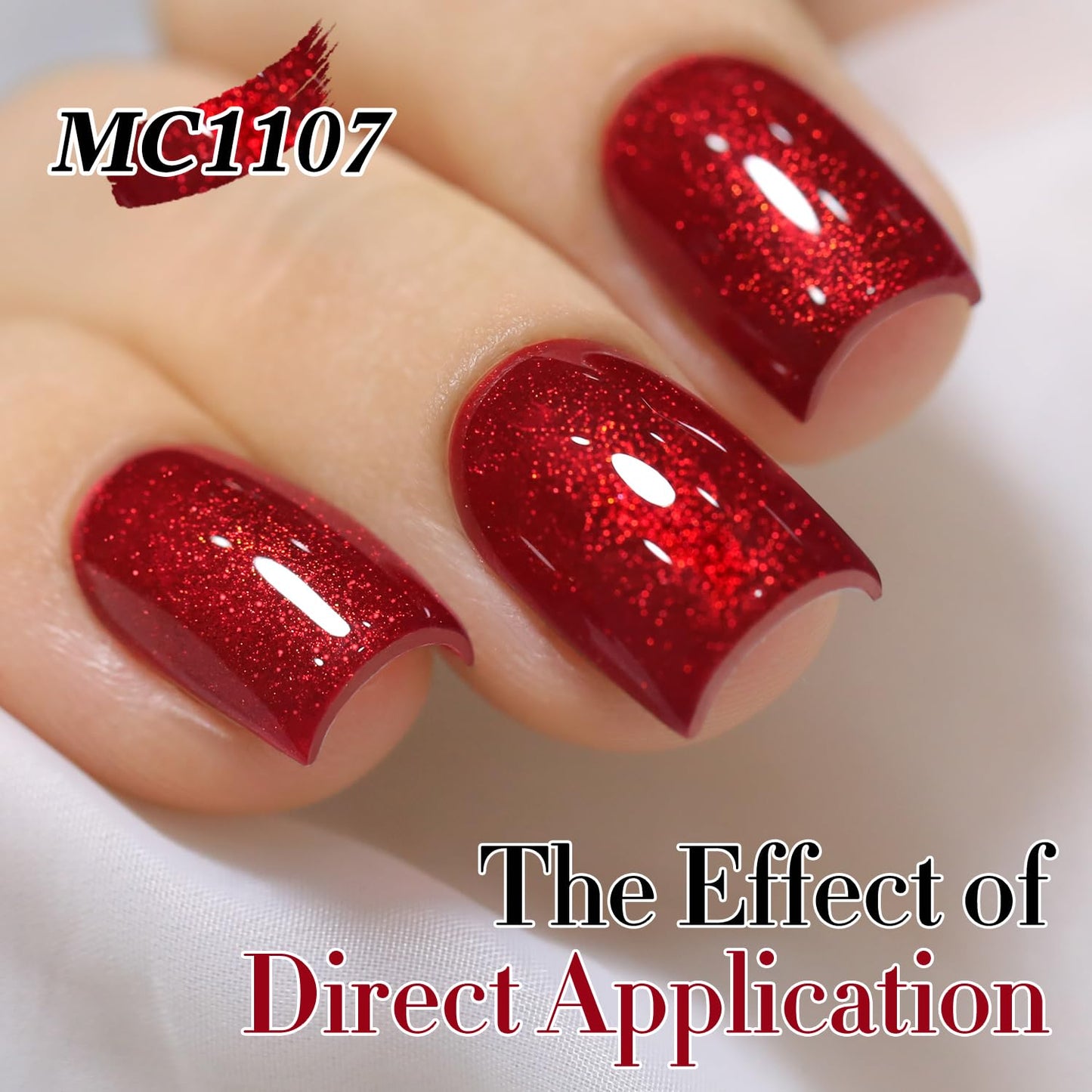 Double Rhythm Jelly Glass Cat Eye Gel Polish with Magnet 15ML Holographic Glitter Shimmer Translucent Sheer Color Magnetic Nail Polish Salon DIY at Home (Blood Red-MC1107)