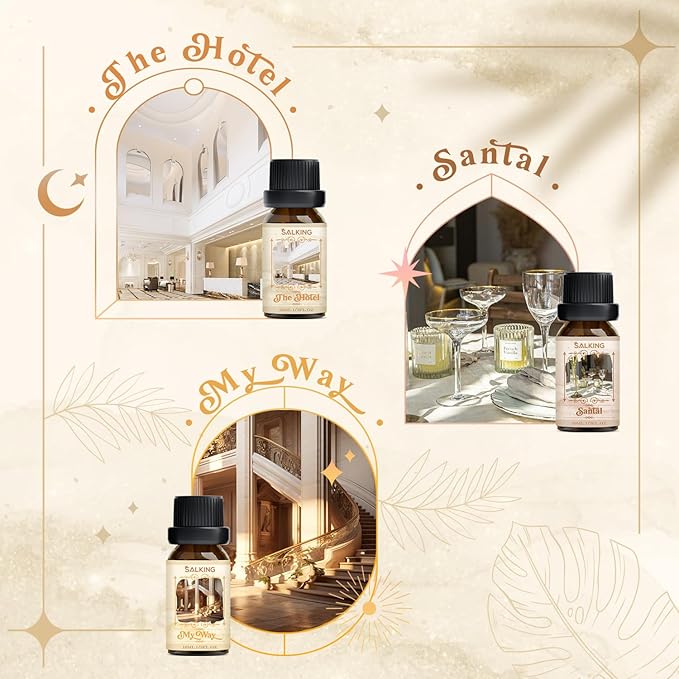 SALKING Hotel Fragrance Oils, Premium Essential Oil for Diffuser, Scented Oil Gift Set for Soap Candle Making - The Hotel, Santal, My Way, Day Dream, Secret Desires, White Tea
