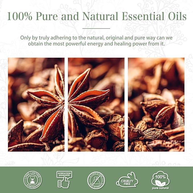 Anise Star 3.38fl.oz Essential Oil, PHATOIL Pure Aromatherapy Oils for Diffuser, Humidifier, Perfect for DIY Soap, Candle, Bath Bombs Making(100ml)