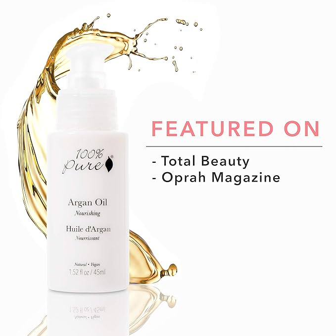 100% PURE Argan Oil, Cold-Pressed, Natural Moisturizer for Skin, Hair & Nails, Facial Serum, Hair Detangler, Cuticle Oil, Makeup Remover - 1.52 Fl Oz