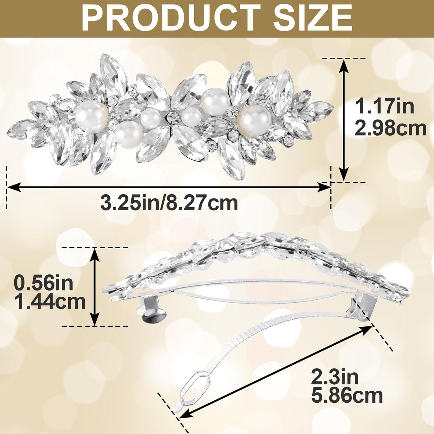 Joez Wonderful 2 Pcs Rhinestone Hair Clips, Silver Bridal Hair Accessories for Women, Sparkly Crystal Hair Pins, Fancy Flower Hair Barrettes for Wedding, Bride, Long Hair