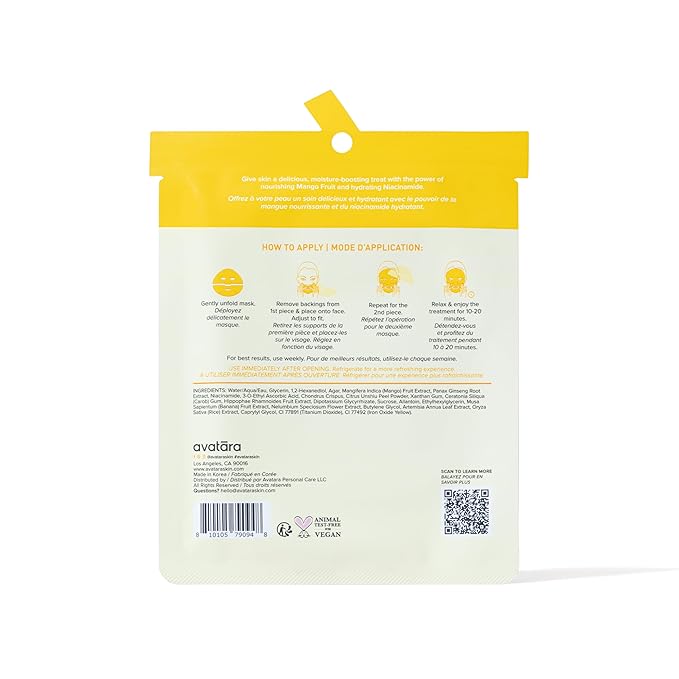 Avatara Mango Boba Nourishing Hydrogel Mask, 2-Piece Hydrating, 30 g, 1-Pack