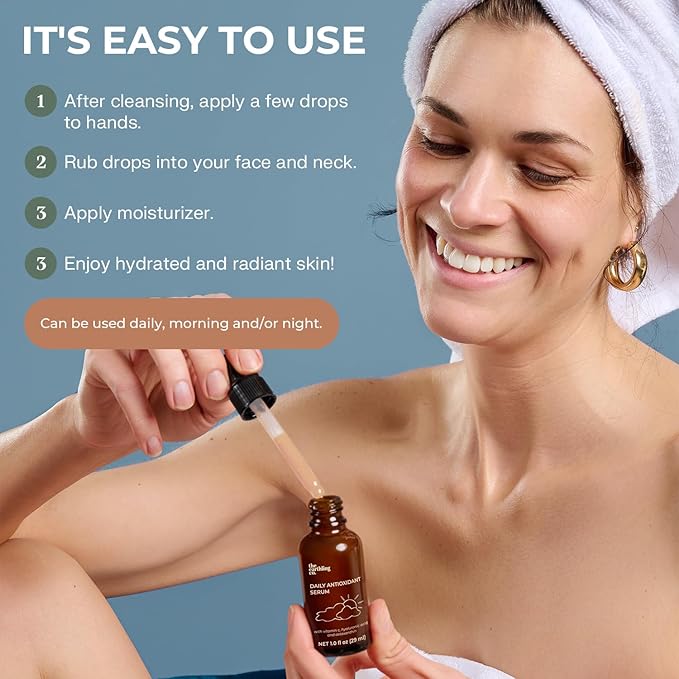 The Earthling Co. Antioxidant Serum for Daily Use - Brightens, Evens Skin Tone and Reduces Dark Spots with Vitamin C and Hyaluronic Acid - Gentle Hydrating Serum for Sensitive Skin, 1.0 fl oz