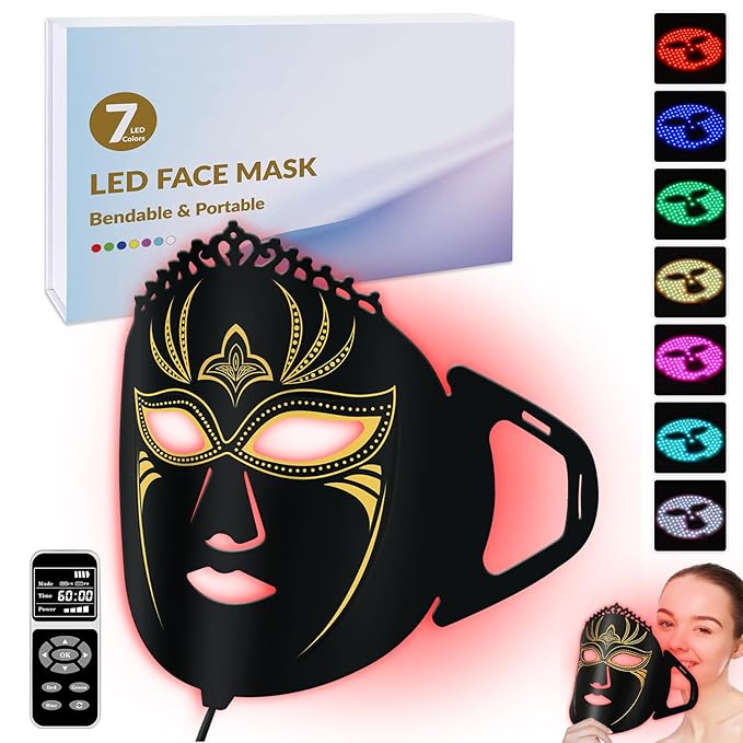 7 Color Led Light Therapy Face Mask, ZJKC Red Light Therapy for Face, Upgraded Led Face Mask Light Therapy include 360PCS Led, Portable Silicone Beauty Facial Mask, Led Mask Therapy at Home and Travel