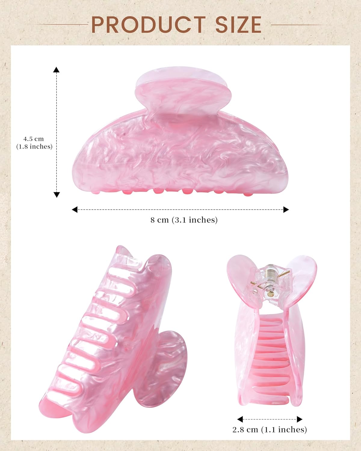 ACECHA 4 Pack Acrylic Hair Claw Clips for Women, 3.1" Shiny Nonslip Hair Grip Hairclips for Thin and Thick, Banana Barrettes Hair Clups Strong Hold Hair Accessories (White, Pink, Green, Light Green)