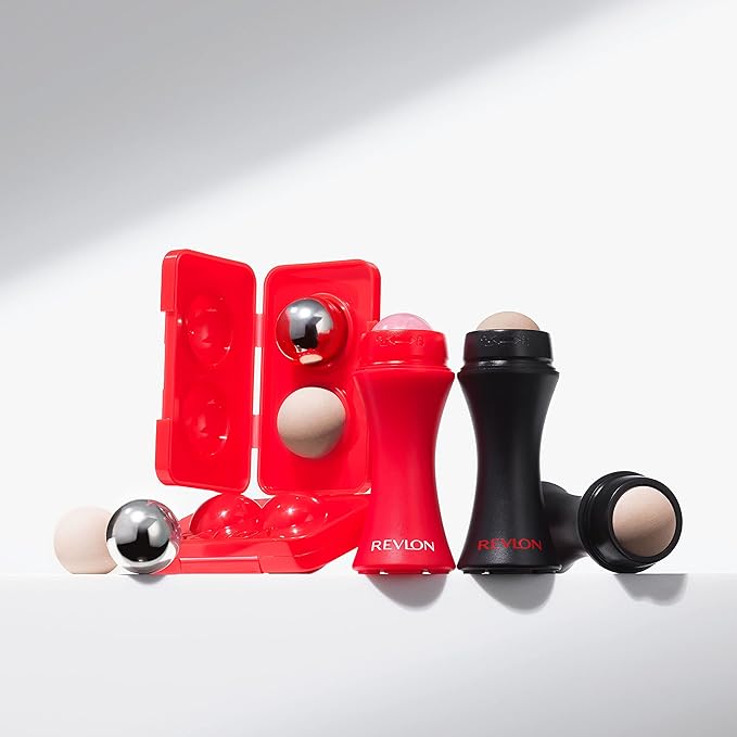 Revlon Oil Absorbing & Cooling Facial Roller Refill Pack with Volcanic & Stainless Steel Stones in Storage Case, Eco-Friendly, Easy to Clean, 1 count