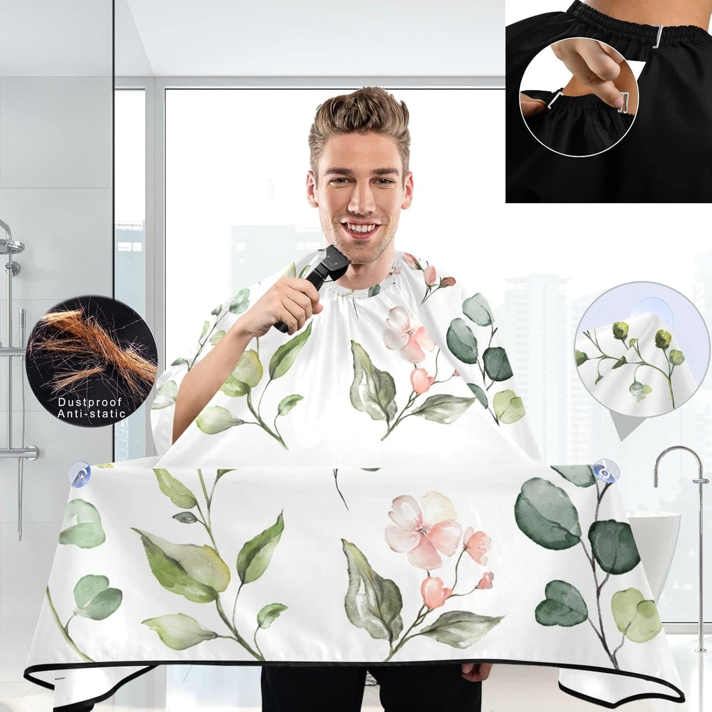 visesunny Barber Cape Watercolor Wildflower Herb Polyester Hair Cutting Salon Cape Apron Anti-Static Haircut Water-Resistant Shaving Cloth Beard Shaving Bib Hairdressing Cape