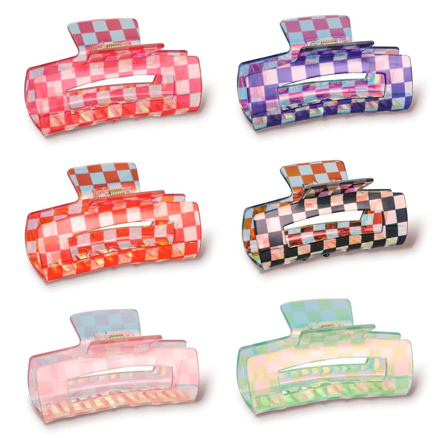 6Pcs Checkered Claw Clips for Women Multicolored Rectangle Hair Clip Strong Hold Claw Y2K Hair Accessories for Thin Thick Hair