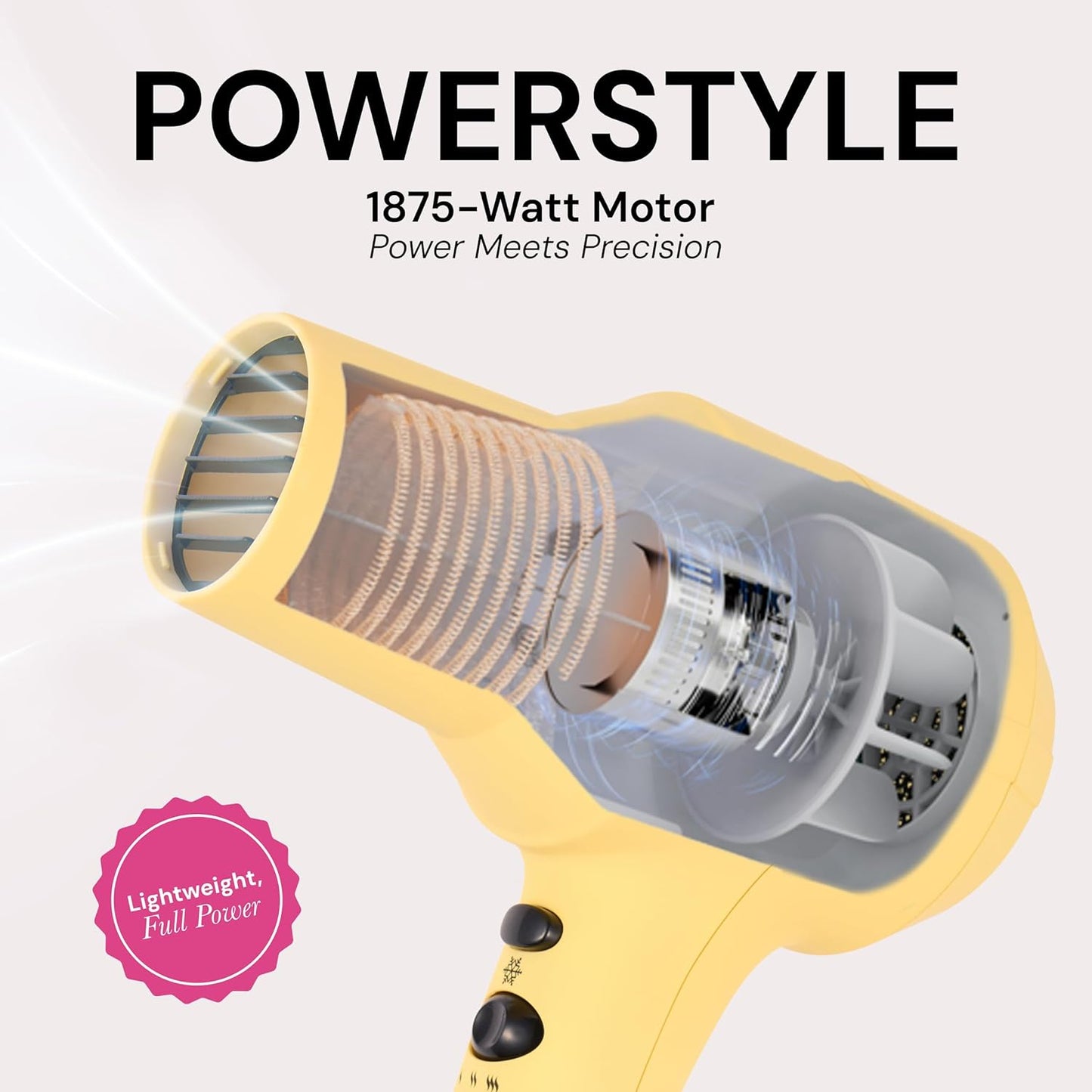 L'ANGE HAIR PowerStyle Ionic Turbo Hair Dryer | 1875W Fast Drying & Precision Styling for Long-Lasting, Frizz-Free Looks | Advanced Ionic Technology Smooths & Shines Hair (Yellow)