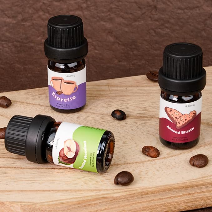 Fragrance Oil for Candle & Soap Making, Holamay Coffee Shop Premium Aromatherapy Essential Oils for Diffuser - Espresso, Cafe Mocha, Chocolate, Almond Biscotti and More Scented Oils