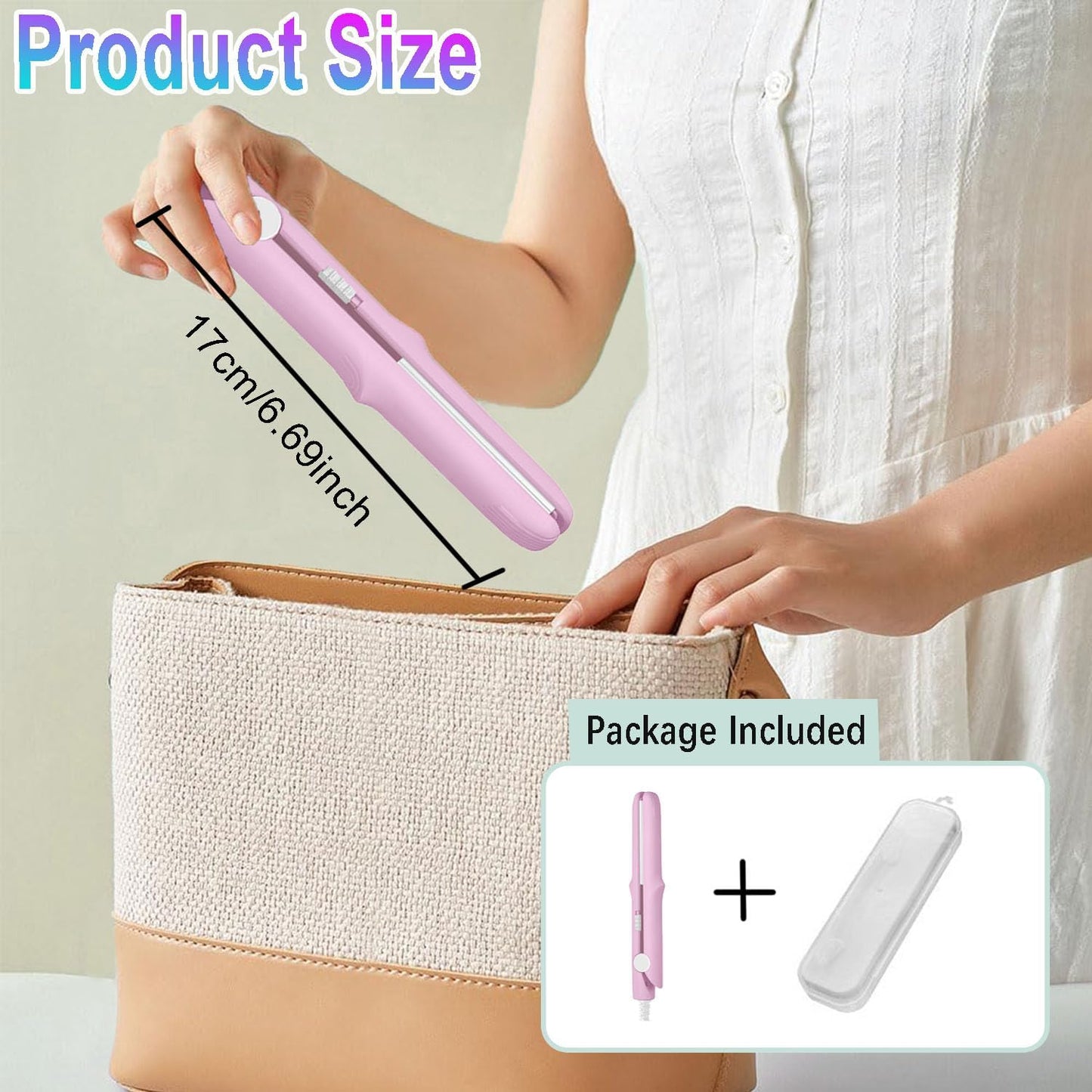 2025 New 2 in 1 Mini Dual Purpose Curling Iron, Mini Curling Wand Flat Iron Hair Straightener, Portable Travel Curl Wand for Women Short and Long Hair (Light Purple)