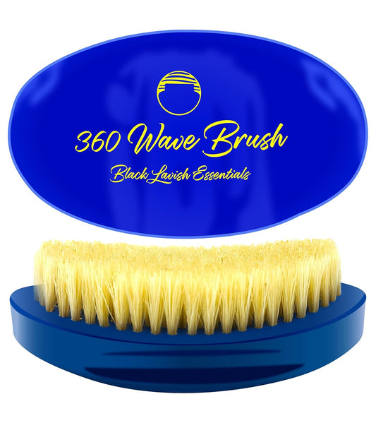 360 Wave Brush, Build Deeper Waves, Soft & Hard Boar Bristle Curved Brush BLACK LAVISH ESSENTIALS (Soft, Blue)