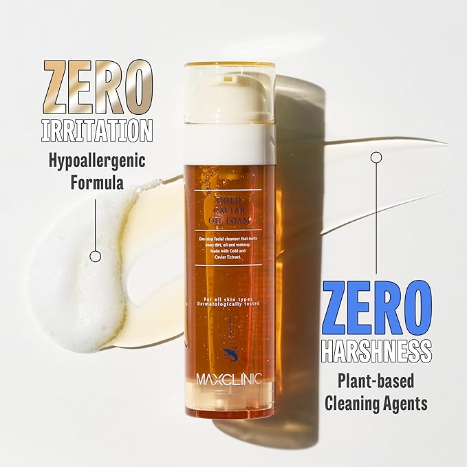 [K-Beauty] Gold Caviar Oil to Foam - All-in-One Korean Face Wash Oil Based Foaming Facial Cleanser - Age-Defying, Moisturizing & Skin Firming Makeup Deep Cleansing Oil for Sagging Skin (3.88 fl oz)