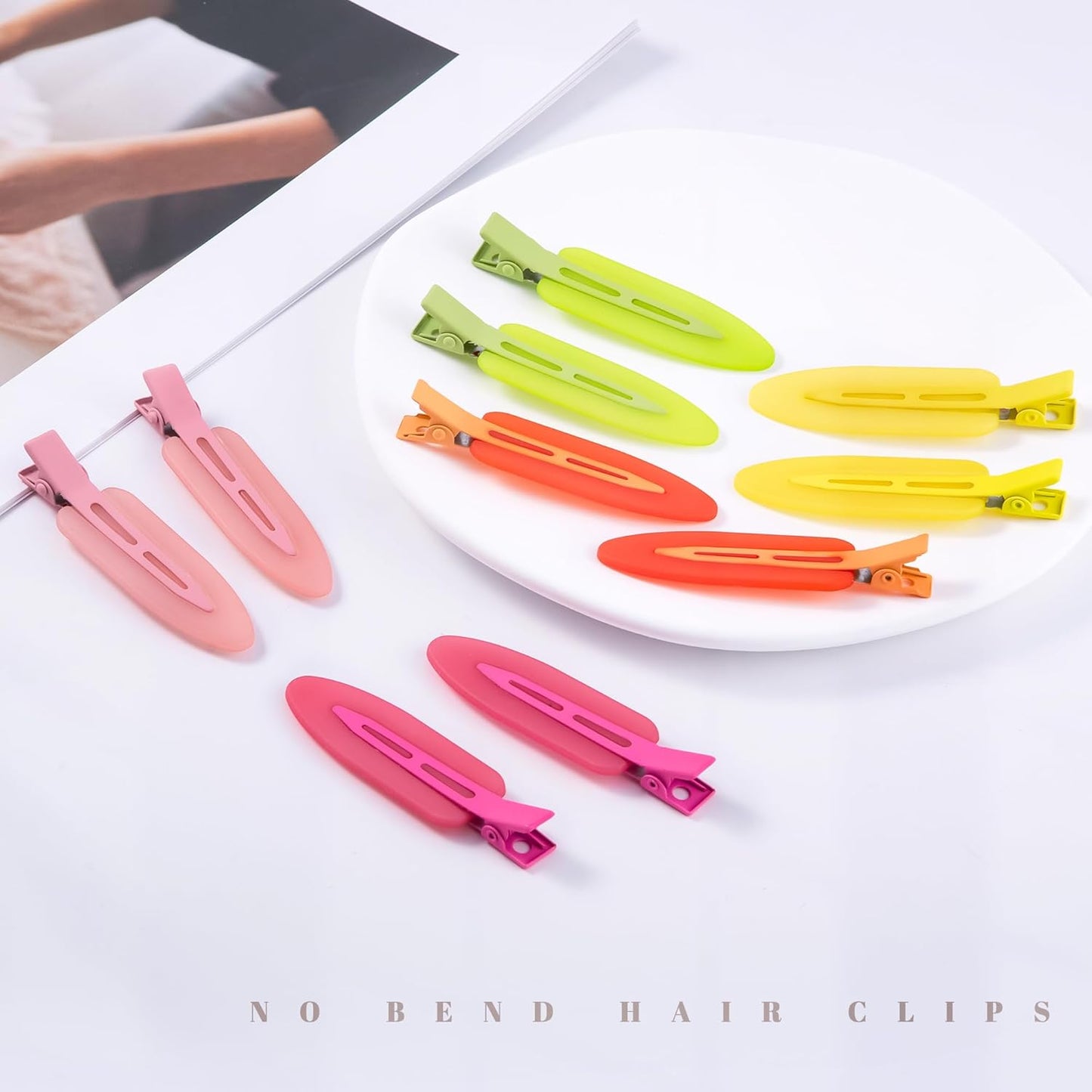 10 Pcs Creaseless No Crease No Bend Flat Hair Clips For Styling Non Slip Makeup Clips For Women Salon Hairstyle,Matte Green Pink Orange Yellow Rose Red