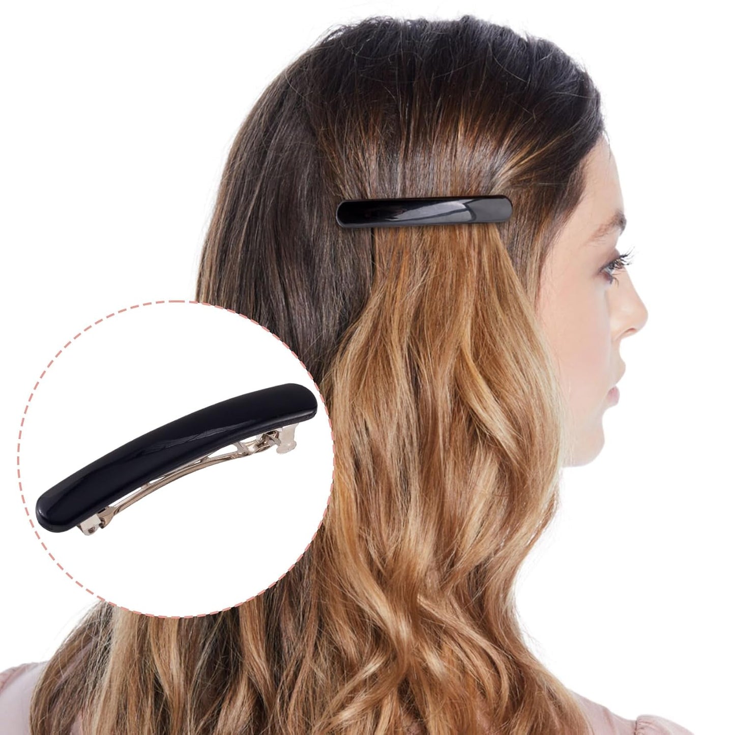 6PCS French Barrette Hair Clips for Women, 2.48 Inch Small Tortoise Shell Hair Clip, Curved Glossy Thin Hair Flat Hair Accessories for Women - Black, Oval Style