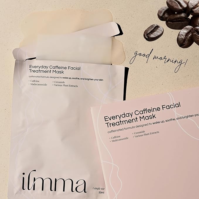 Everyday Caffeine Facial Treatment Mask - Caffeinated Formula with Ceramide, Plant Extracts, Cypress Essential Oil Ultra-Rich Formula, Men & Women Face Masks, All Skin Types (1 Sheet)