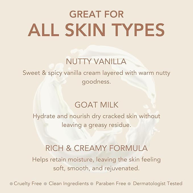 Dionis Goat Milk Skincare 3.3oz Nutty Vanilla Hand & Body Cream - Travel Size Hand Lotion For Hydrating & Moisturizing Dry Skin - Cruelty Free Cream Made In The USA - Paraben Free Formula