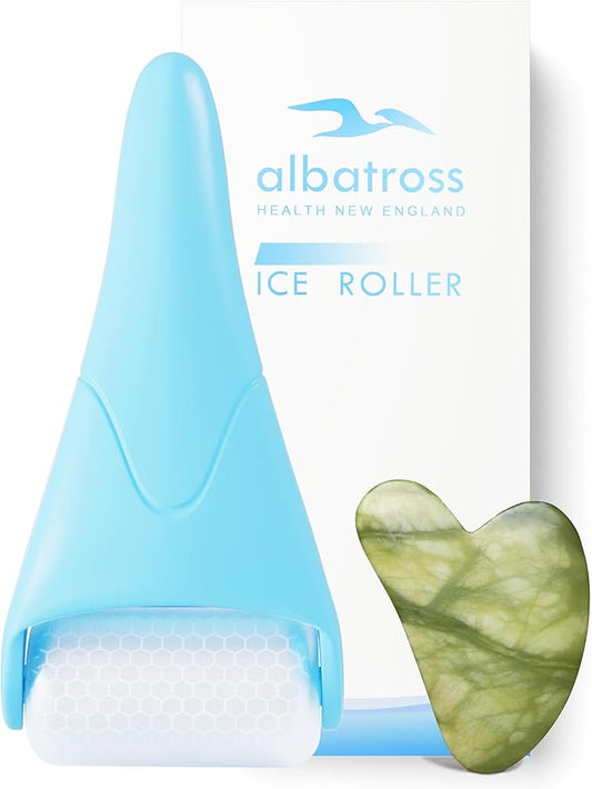 Ice Roller & Gua Sha Set, Skin Care for Face Wrinkles and Puffiness, Self Facial Massage Tools