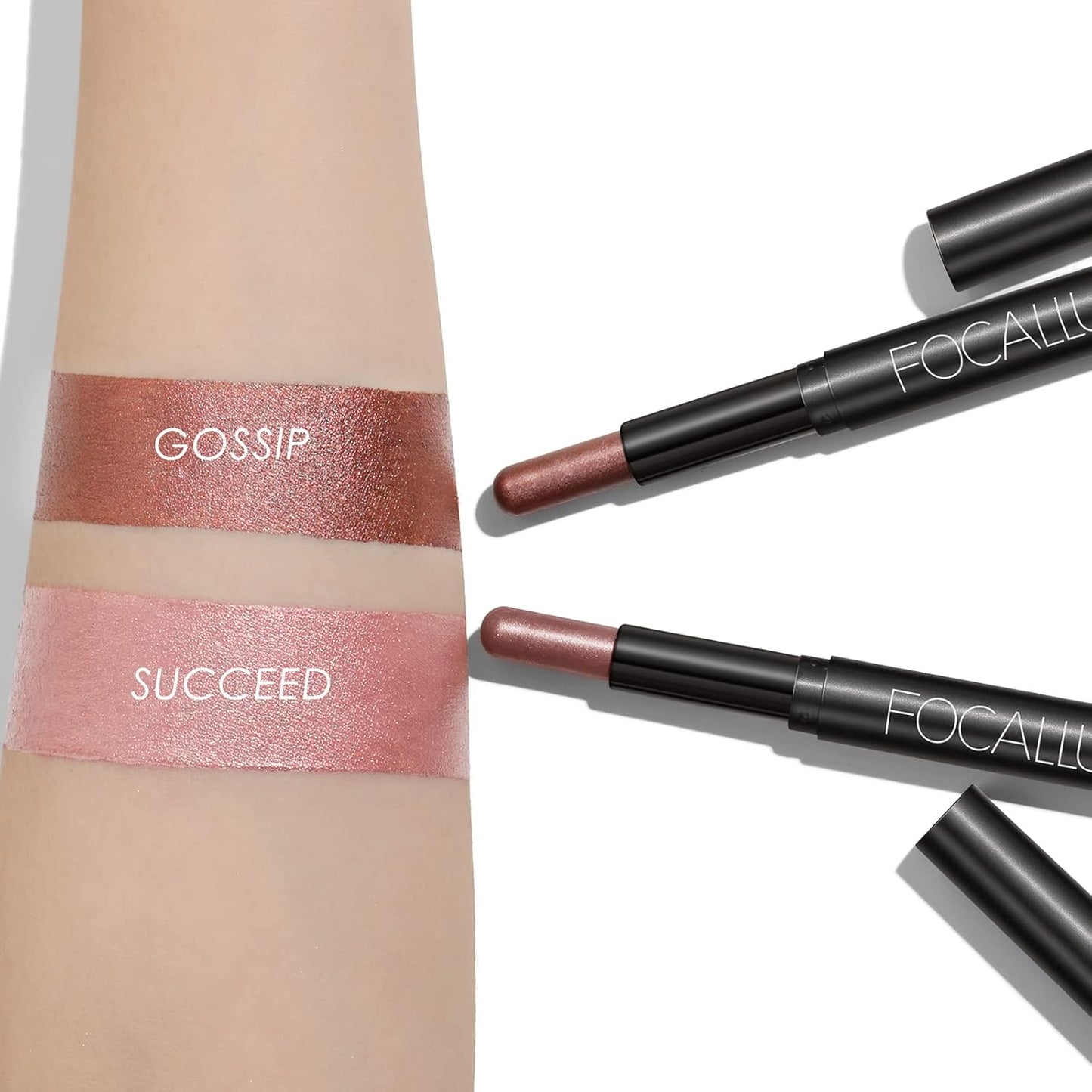 FOCALLURE 2 Pcs Cream Eyeshadow Stick,Brightener Eyeshadow Pencil Crayon,Highlighter Eye Shadow Stick Sets with Crease-proof Formula,Long Lasting Waterproof Eye Shadow Make Up,Silky Peach