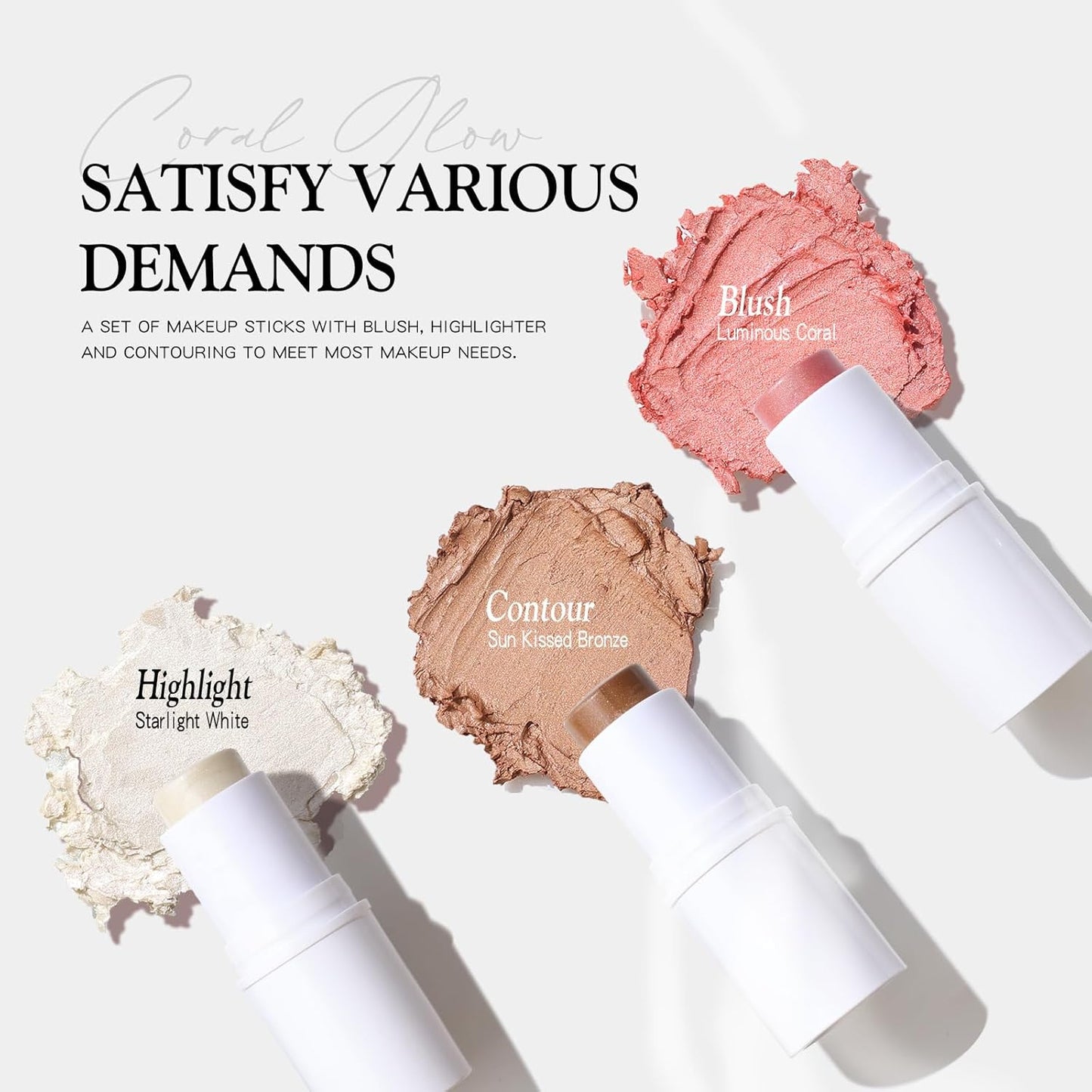 bayfree 3 PCS Makeup Cream Contour Stick Set, Highlighter Stick & Bronzer Stick & Blush Stick, Long Lasting, Natural Face Contour, Dewy & Matte Finish, Multi Stick Trio for All Skin