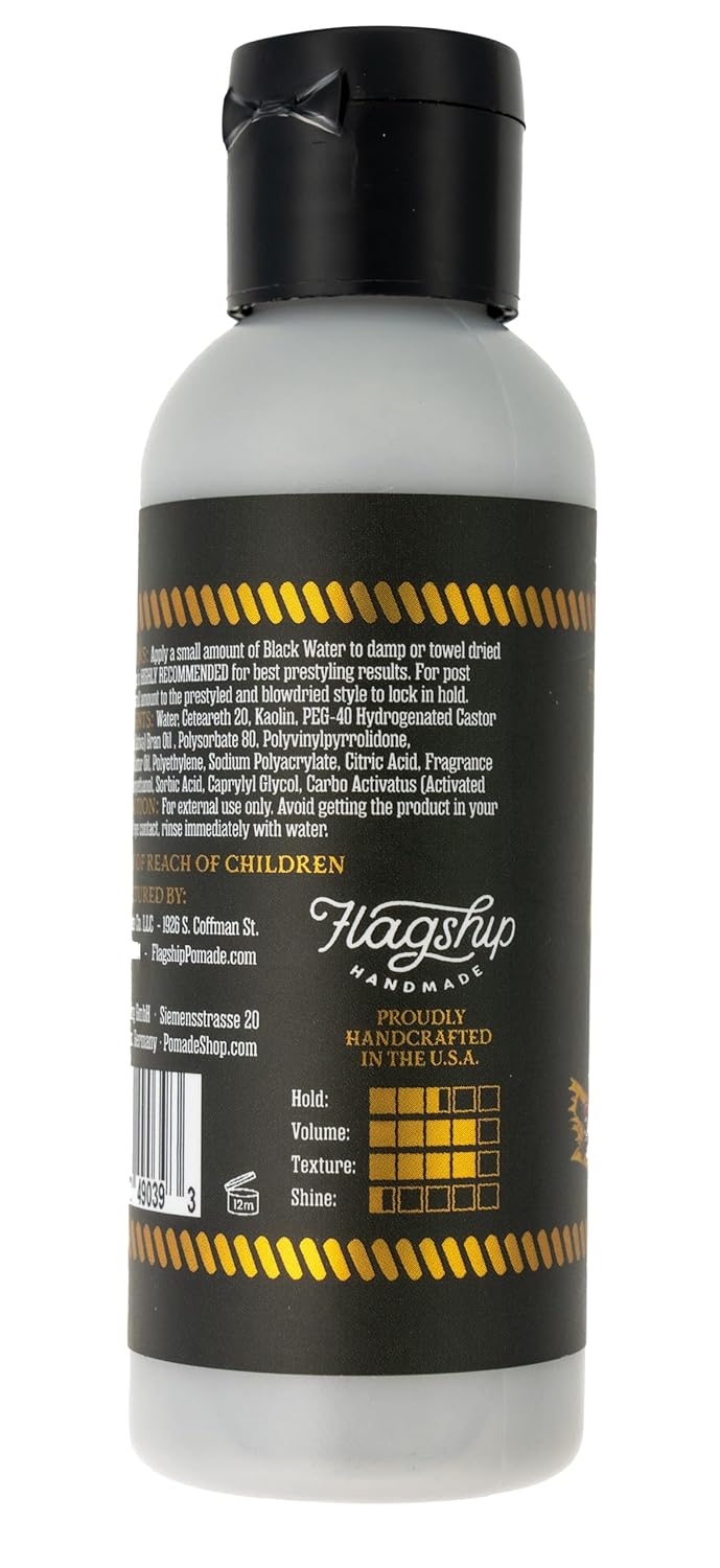 FLAGSHIP Black Water Hair Pomade for Men – Pre-Styler & Styling Cream - Medium Hold, Low Shine, Matte Finish - Texturizing Liquid Pomade (3.4 oz)