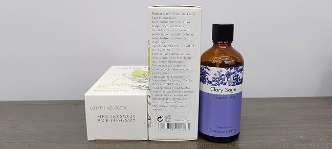3.38FL.OZ Clary Sage Essential Oil for Aromatherapy Diffusers with Glass Dropper, Humidifiers, Great for DIY Candle and Soap Making, Huge 100ML Bottle