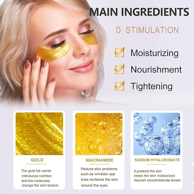 30 Pairs Lip Masks & 24K Gold Eye Mask, Gel Crystal Collagen Eye Patches for Puffy Eyes, Moisturizing & Reducing Fine Lines Dark Circleeye Patches for Dark Circles and Puffiness