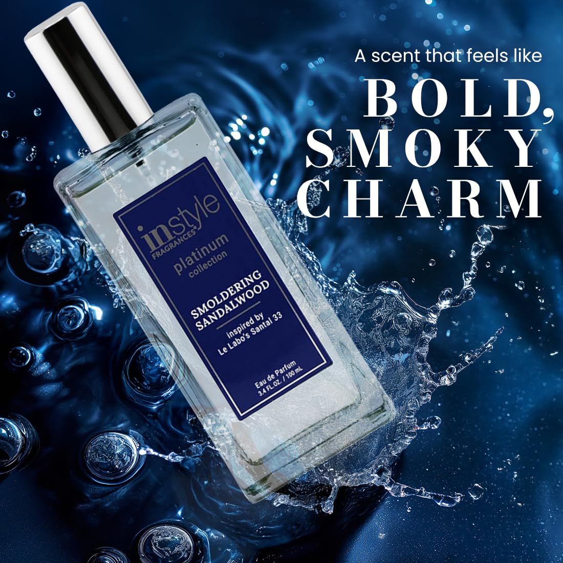 Instyle Fragrances, Platinum Collection, Smoldering Sandalwood, Inspired by Le Labo’s Santal 33, Unisex Eau de Parfum, CLEAN, Vegan, Paraben-Free, Never Tested on Animals, 3.4 Fluid Ounces