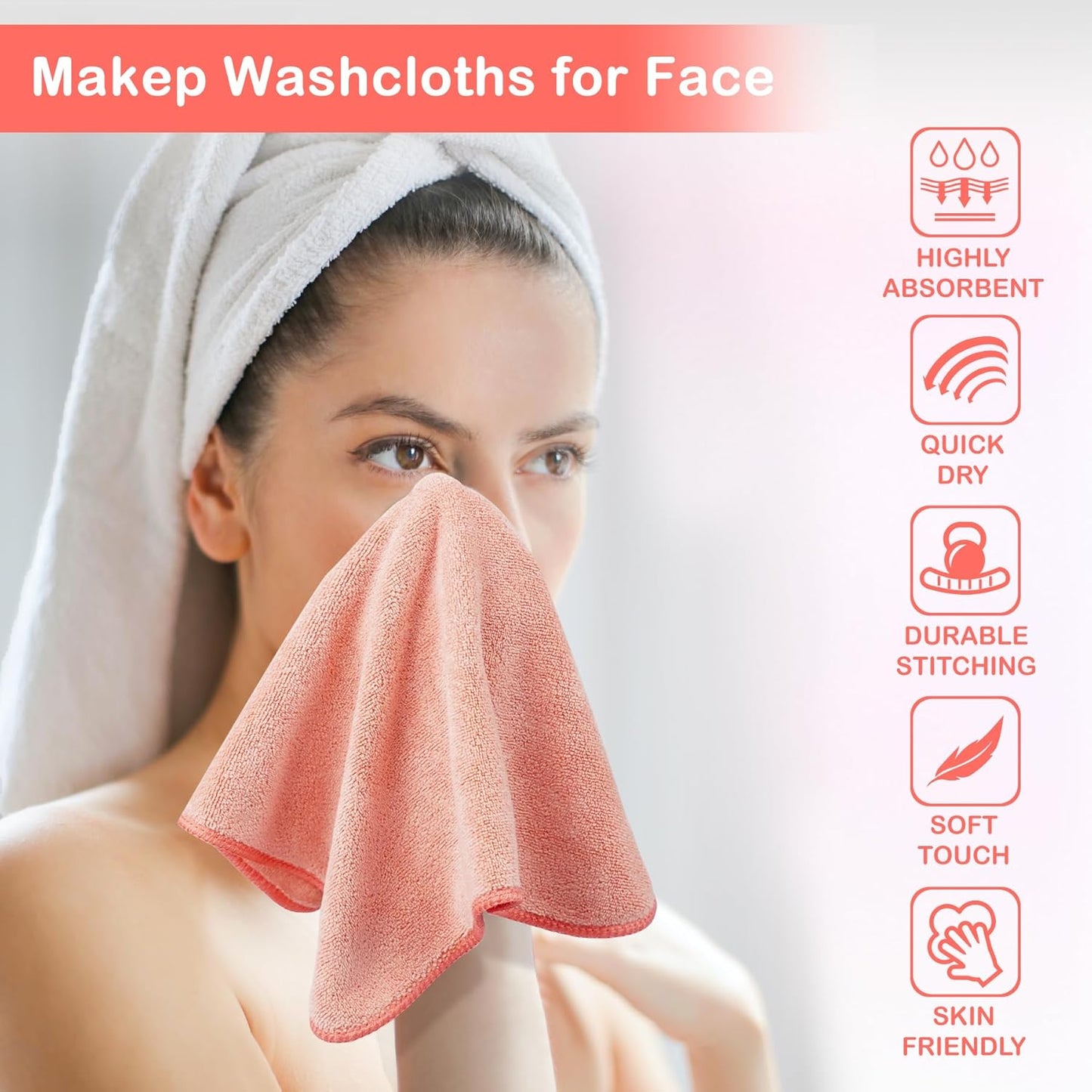 Nugilla Makeup Remover Cloth 12 x 12 Inch, Reusable Makeup Remover Towels for Washing Face, 6 Pack Washable Microfiber Face Cloth Fast Drying Washcloth, Brown/Coral/Green