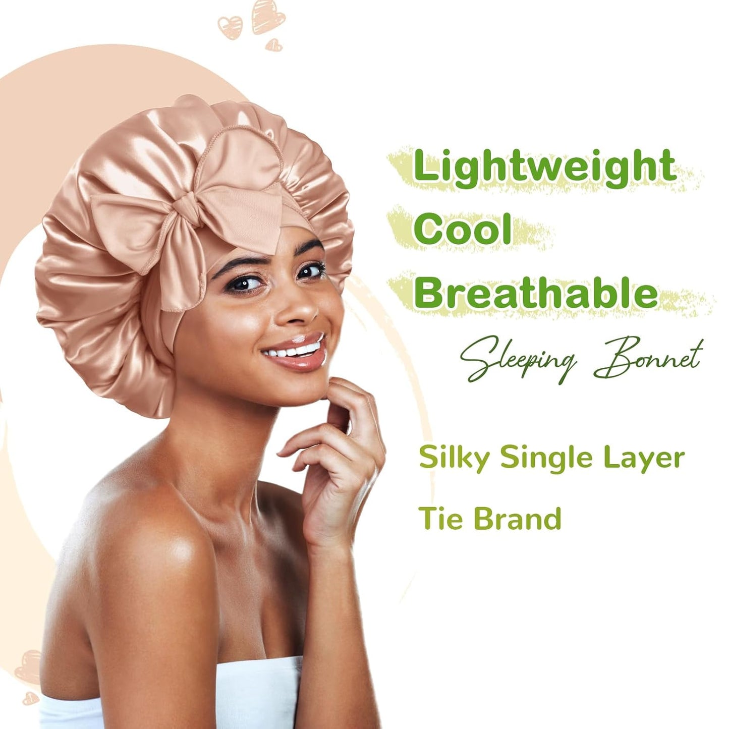 BONNET QUEEN 2Pcs Pack Silk Bonnet for Sleeping Satin Bonnet Hair Bonnet with Tie Band Sleep Bonnet Men Bonnet for Women Curly Hair Brown Champagne