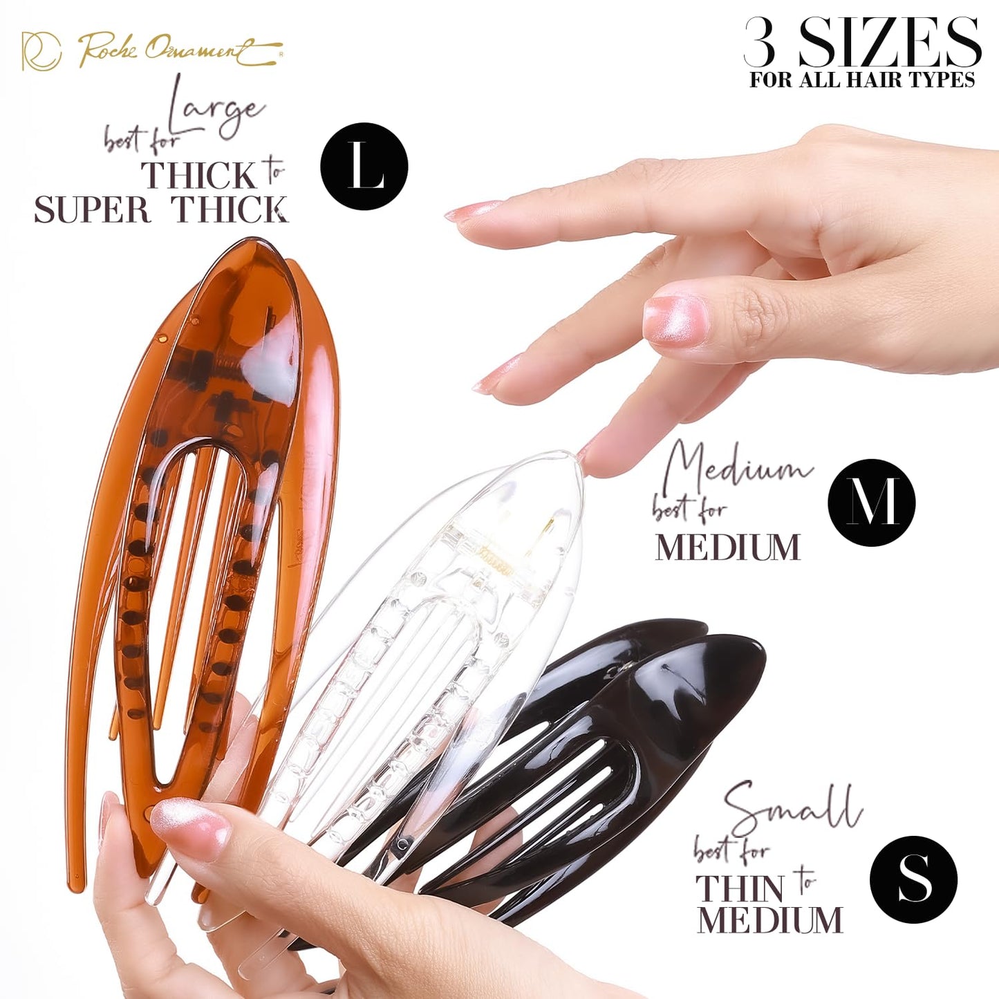 RC ROCHE 6 Pcs Flat Hair Clips Big Claw for Thick Hair French Duckbill Women No Slip Side Slide Curved Alligator Concord Strong Grip Hold Volume Lay Down Clamp, Small Transparent