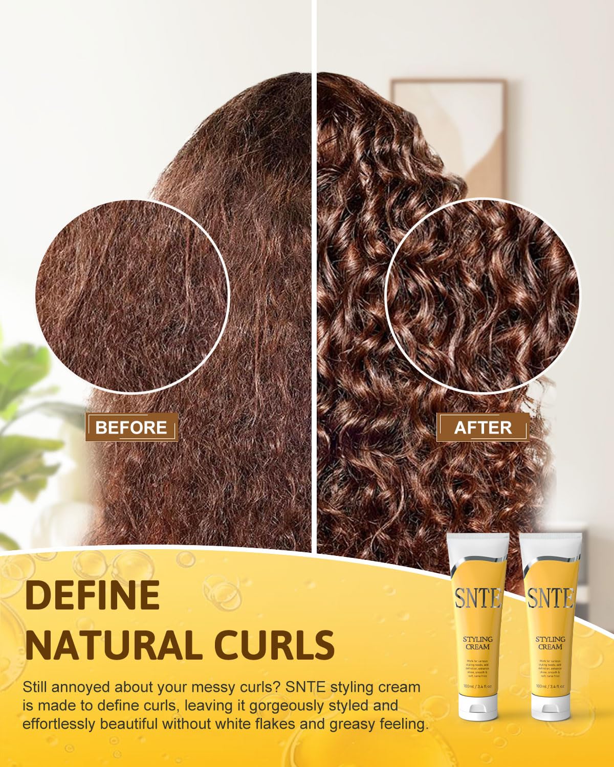 Samnyte Styling Cream, Non-greasy Travel Size Smoothing Cream for Women & Kids, Fragrance-Free Flyaway Control for Frizz & Baby Hair, Styling Products for Slick Back, Bun, Ponytail, Braiding