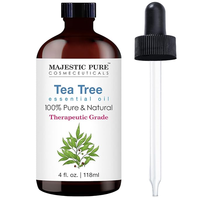 MAJESTIC PURE Tea Tree Essential Oil | 100% Pure and Natural Oil | Therapeutic Grade Essential Oils for Hair Care, Home Diffusers, Skin, Aromatherapy, Massage and Humidifiers | 4 Fl Oz